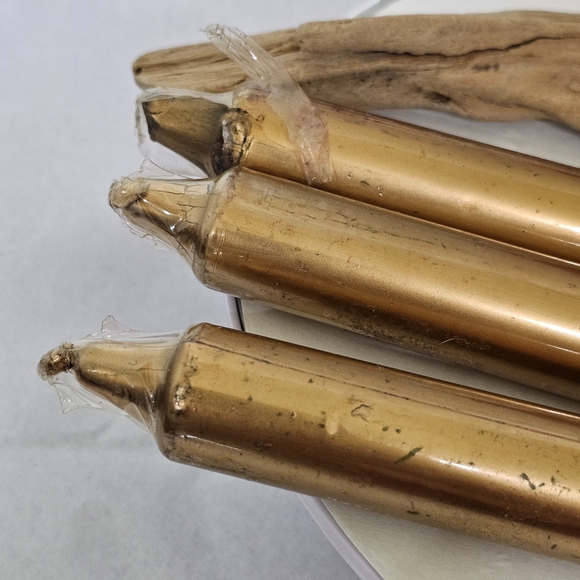 3-GOLD Wax 10" TALL Candles PLUS 1-6" Chunky American Greetings RED Christmas - Picture 14 of 16